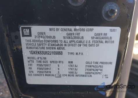 2002 GMC Yukon Denali from USA, damaged, VIN 1GKEK63U62J169068